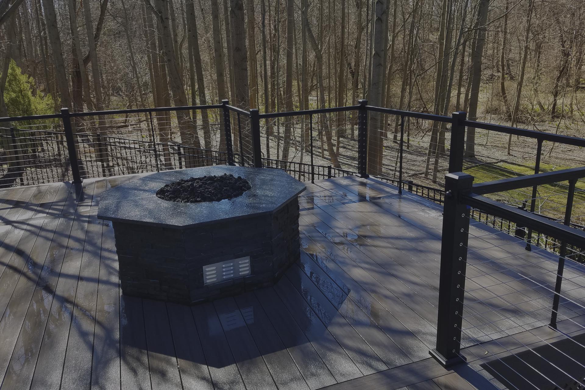 fire pit on top of deck